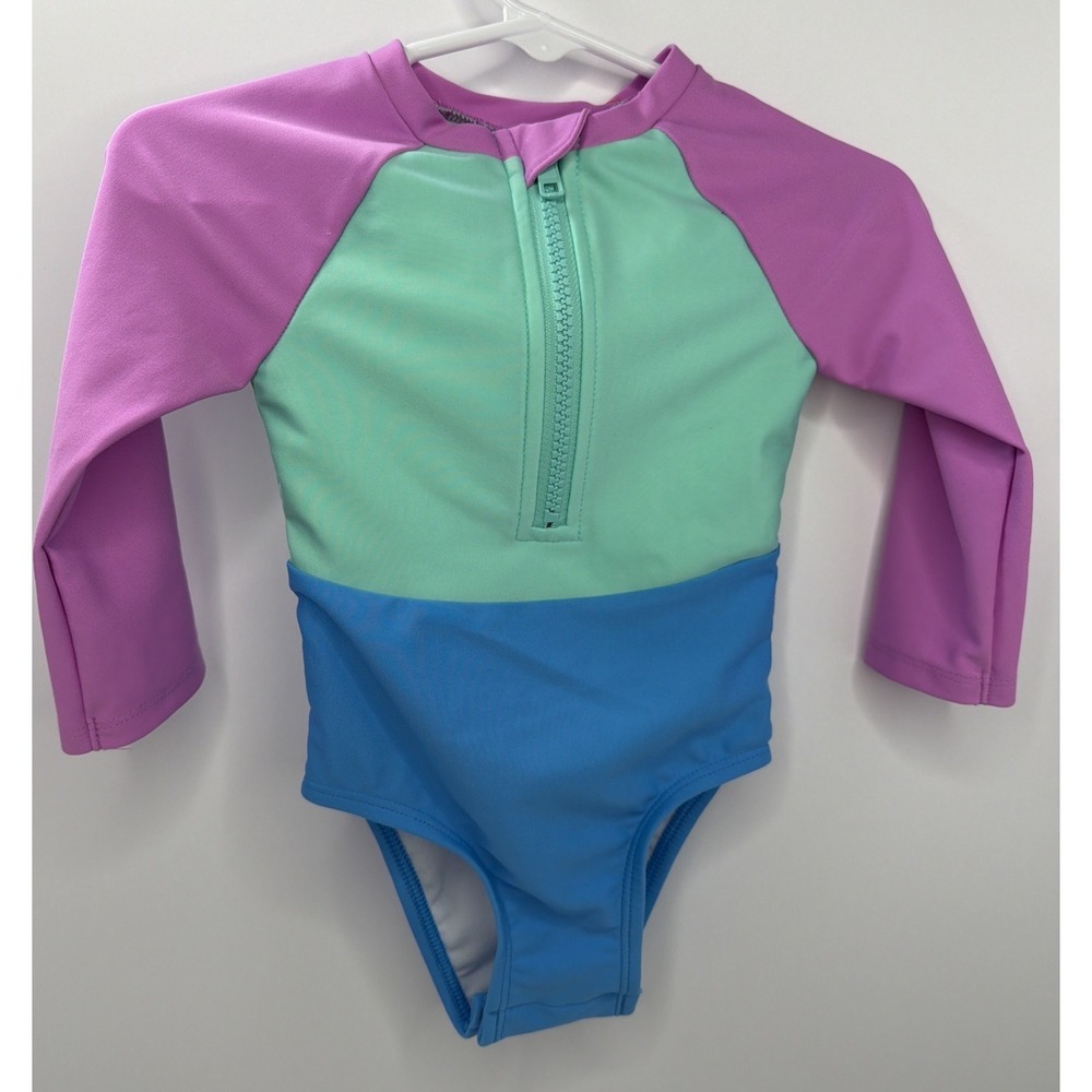 NWT Cat & Jack Girls' Long Sleeve Half Zip One Piece Swimsuit Size 12 Month - Picture 1 of 11